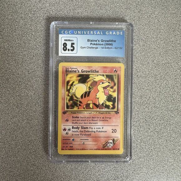 Pokemon 2000 Gym Challenge 1st Edition Blaine's Growlithe 62/132 - CGC 8.5 - Picture 1 of 2